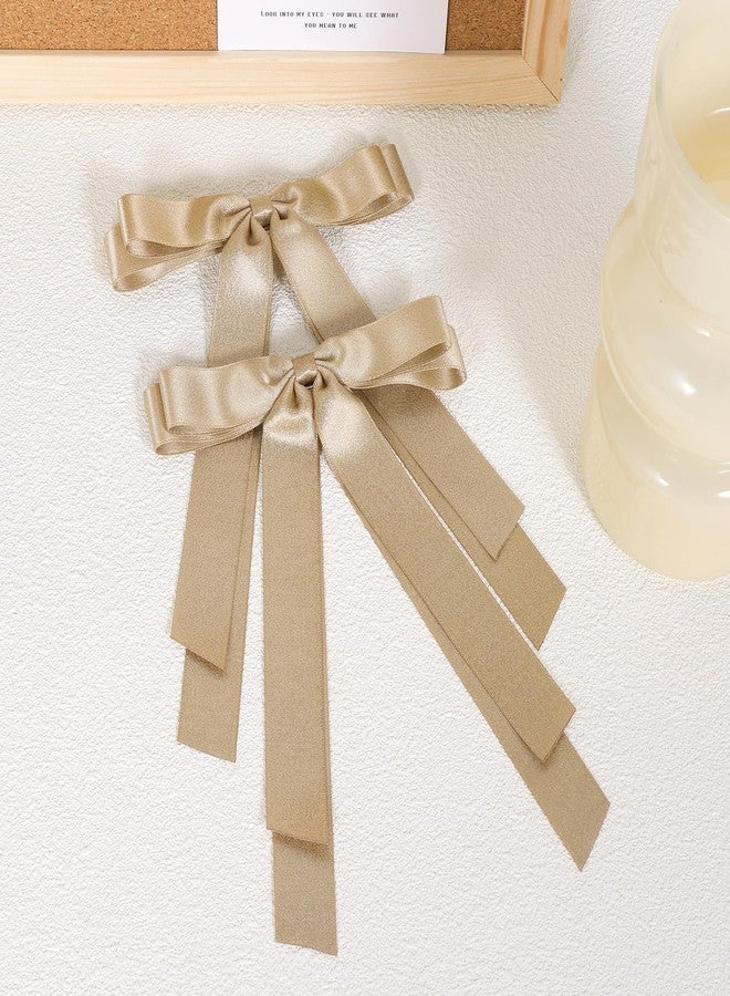 ميروكش قطعتان من مشابك الشعر المعدنية الذهبية المزينة بشرابة وشريط طويل للنساء والفتيات، 5.5 بوصة، مشابك شعر على شكل فيونكة كبيرة، دبابيس شعر على شكل فيونكة، حامل ذيل حصان، إكسسوارات تزيين، هدية رأس السنة الميلادية - Image 2